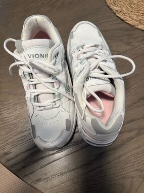 Vionic White Women's Athletic Sneakers with Pink and Mint Accents
